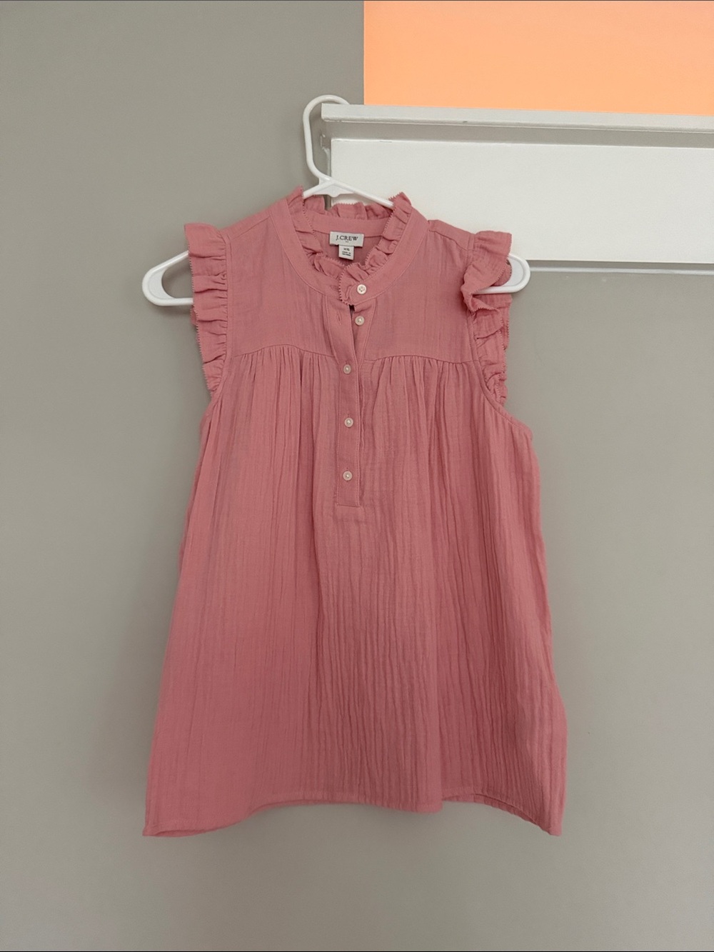 J. Crew Pink Ruffle Sleeve Cotton Gauze shirt